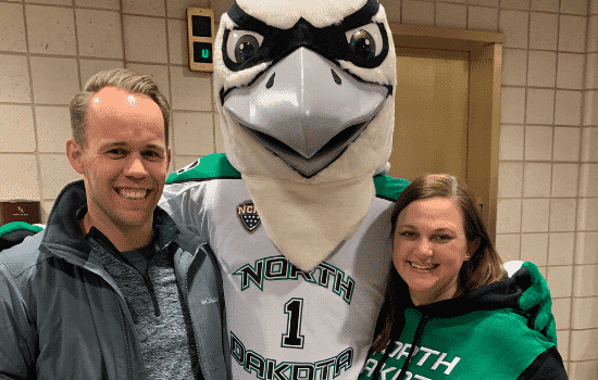 katie with UND mascot 550x350